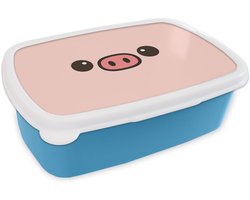 Broodtrommel Blauw - Lunchbox Varken - Roze - Minimalistisch - Brooddoos 18x12x6 cm - Brood lunch box - Broodtrommels voor kinderen en volwassenen