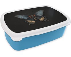 Broodtrommel Blauw - Lunchbox Vlinder - Metaalachtig - Geometrisch patroon - Brooddoos 18x12x6 cm - Brood lunch box - Broodtrommels voor kinderen en volwassenen