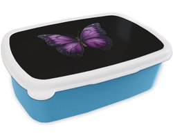 Broodtrommel Blauw - Lunchbox Vlinder - Paars - Levendig - Brooddoos 18x12x6 cm - Brood lunch box - Broodtrommels voor kinderen en volwassenen