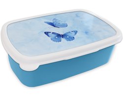 Broodtrommel Blauw - Lunchbox Vlinders - Sierlijk - Blauw - Brooddoos 18x12x6 cm - Brood lunch box - Broodtrommels voor kinderen en volwassenen