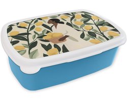 Broodtrommel Blauw - Lunchbox Vrouw - Mand - Citroenen - Bladeren - Brooddoos 18x12x6 cm - Brood lunch box - Broodtrommels voor kinderen en volwassenen