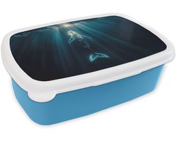 Broodtrommel Blauw - Lunchbox Walvis - Water - Zonnestralen - Blauw - Brooddoos 18x12x6 cm - Brood lunch box - Broodtrommels voor kinderen en volwassenen