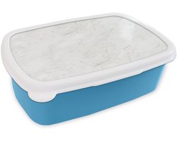 Broodtrommel Blauw - Lunchbox Wit - Marmer print - Grijze aders - Brooddoos 18x12x6 cm - Brood lunch box - Broodtrommels voor kinderen en volwassenen