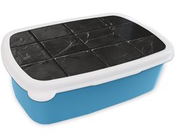 Broodtrommel Blauw - Lunchbox Zwart - Tegels - Steen - Brooddoos 18x12x6 cm - Brood lunch box - Broodtrommels voor kinderen en volwassenen
