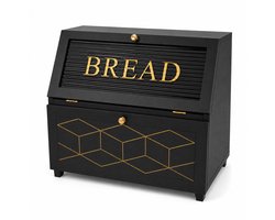 Broodtrommel en Broodbox van Bamboe - 2 Vakken, Magneetsluiting en Venster - 39 x 25 x 31 cm - Zwart