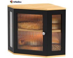 Broodtrommel, hoek, bamboe, hoekbroodtrommel, broodopbergdoos met 2 etages, houten broodhouder, broodopslag, voedselveilig, onderhoudsvriendelijk, 32 x 32 x 35 cm