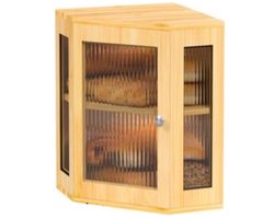 Broodtrommel, hoek, bamboe, hoekbroodtrommel, broodopbergdoos met 2 etages, houten broodhouder, broodopslag, voedselveilig, onderhoudsvriendelijk, 32 x 32 x 35 cm