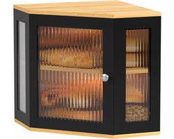 Broodtrommel, hoek, bamboe, hoekbroodtrommel, broodopbergdoos met 2 etages, houten broodhouder, broodopslag, voedselveilig, onderhoudsvriendelijk, 32 x 32 x 35 cm