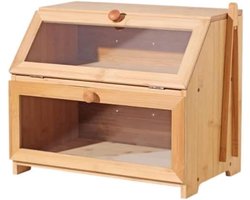 Broodtrommel Hout - Broodbak Keuken - Brood Vers Houden - Met Doorzichtig Venster - 38x24x32.5cm - Natuurlijk Hout