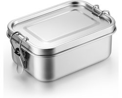 Broodtrommel - Lunchbox - Broodtrommel kinderen - Lunchbox volwassenen - Roestvrijstalen voedselcontainers - Metalen bento lunchboxen - roestvrijstalen voedselbewaarcontainers met afsluitbare clips - Voor lekvrije afsluiting - Herbruikbare(550 ml)