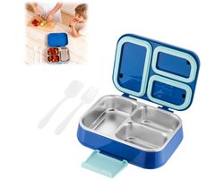 Broodtrommel - Lunchbox Volwassenen - Lunchbox - Lunchbox Roestvrij Staal - lunchboxen - Bento Box - RVS Broodtrommel voor Kinderen & Volwassenen - RVS Broodtrommel Met lepel en vork - Lekvrije lunchbox - BPA-vrij -21.6*17.3*7.6cm