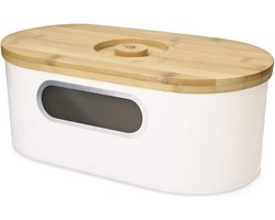 Broodtrommel met bamboe deksel - Opslag brood - Snijplank - Kijkvenster - Vintage stijl - Crèmekleurig