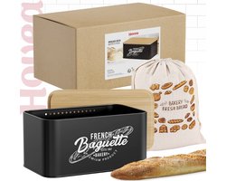 Broodtrommel met Bamboe Deksel – Zwarte Broodbox – 30 x 18 x 13,7 cm – Inclusief Broodzak – Voor Brood, Toast en Beschuit