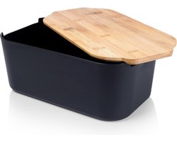 Broodtrommel met Bamboe Plank Zwart 33x18,5x12 cm - Doos - Box
