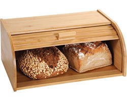 Broodtrommel met rolluik - FSC® Bamboe houten brooddoos met Schuifdeksel - Broodtrommel - Brood bewaren en vers houden