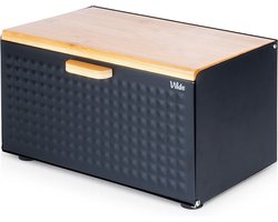 Broodtrommel Metalen Houten Zwart Dubbele Deksel 35,5x22x20,5 cm - Doos - Box