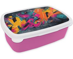 Broodtrommel Roze - Lunchbox Abstract - Graffiti - Kleurrijk - Verfspatten - Brooddoos 18x12x6 cm - Brood lunch box - Broodtrommels voor kinderen en volwassenen