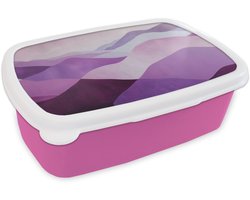 Broodtrommel Roze - Lunchbox Abstract - Heuvels - Landschap - Paars - Brooddoos 18x12x6 cm - Brood lunch box - Broodtrommels voor kinderen en volwassenen