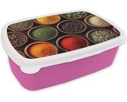 Broodtrommel Roze - Lunchbox Bakjes - Hout - Kruiden - Kleurrijk - Brooddoos 18x12x6 cm - Brood lunch box - Broodtrommels voor kinderen en volwassenen