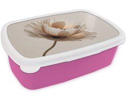 Broodtrommel Roze - Lunchbox Bloem - Beige - Crème - Brooddoos 18x12x6 cm - Brood lunch box - Broodtrommels voor kinderen en volwassenen