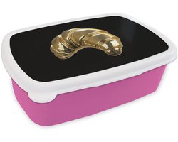 Broodtrommel Roze - Lunchbox Croissant - Brood - Goud - Zwart - Brooddoos 18x12x6 cm - Brood lunch box - Broodtrommels voor kinderen en volwassenen