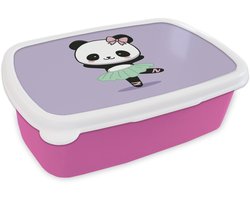 Broodtrommel Roze - Lunchbox Dansende panda - Paars - Sierlijk - Kawaii - Brooddoos 18x12x6 cm - Brood lunch box - Broodtrommels voor kinderen en volwassenen