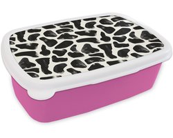 Broodtrommel Roze - Lunchbox Dierenpatroon - Vlekken - Zwart - Wit - Brooddoos 18x12x6 cm - Brood lunch box - Broodtrommels voor kinderen en volwassenen