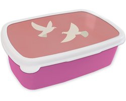 Broodtrommel Roze - Lunchbox Duiven - Wit - Sierlijk - Brooddoos 18x12x6 cm - Brood lunch box - Broodtrommels voor kinderen en volwassenen