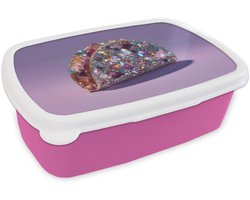 Broodtrommel Roze - Lunchbox Edelstenen - Glitters - Paars - Kleurrijk - Brooddoos 18x12x6 cm - Brood lunch box - Broodtrommels voor kinderen en volwassenen