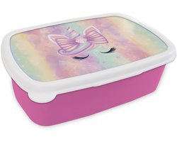 Broodtrommel Roze - Lunchbox Eenhoorn - Glitters - Regenboog - Pastel - Brooddoos 18x12x6 cm - Brood lunch box - Broodtrommels voor kinderen en volwassenen