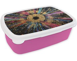 Broodtrommel Roze - Lunchbox Explosie - Goud - Kleurrijk - Abstract - Brooddoos 18x12x6 cm - Brood lunch box - Broodtrommels voor kinderen en volwassenen