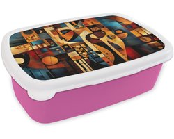 Broodtrommel Roze - Lunchbox Figuren - Abstract - Symbolen - Brooddoos 18x12x6 cm - Brood lunch box - Broodtrommels voor kinderen en volwassenen
