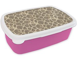 Broodtrommel Roze - Lunchbox Giraf - Patroon - Beige - Bruin - Brooddoos 18x12x6 cm - Brood lunch box - Broodtrommels voor kinderen en volwassenen