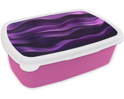 Broodtrommel Roze - Lunchbox Golven - Abstract - Paars - Brooddoos 18x12x6 cm - Brood lunch box - Broodtrommels voor kinderen en volwassenen