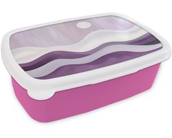 Broodtrommel Roze - Lunchbox Golven - Heuvels - Abstract - Paars - Brooddoos 18x12x6 cm - Brood lunch box - Broodtrommels voor kinderen en volwassenen