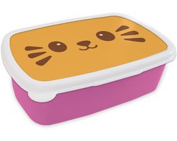 Broodtrommel Roze - Lunchbox Kat - Simplistisch - Oranje - Vrolijk - Brooddoos 18x12x6 cm - Brood lunch box - Broodtrommels voor kinderen en volwassenen