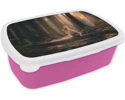 Broodtrommel Roze - Lunchbox Konijn - Bos - Zonnestralen - Brooddoos 18x12x6 cm - Brood lunch box - Broodtrommels voor kinderen en volwassenen