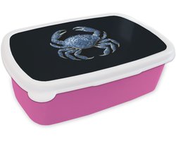 Broodtrommel Roze - Lunchbox Krab - Delfts blauw - Dieren - Brooddoos 18x12x6 cm - Brood lunch box - Broodtrommels voor kinderen en volwassenen