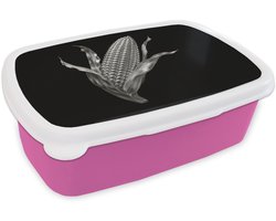 Broodtrommel Roze - Lunchbox Maïskolf - Glanzend metaal - Elegant - Brooddoos 18x12x6 cm - Brood lunch box - Broodtrommels voor kinderen en volwassenen