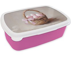 Broodtrommel Roze - Lunchbox Mand - Eieren - Roze - Brooddoos 18x12x6 cm - Brood lunch box - Broodtrommels voor kinderen en volwassenen