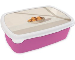 Broodtrommel Roze - Lunchbox Mand - Fruit - Minimalistisch - Oranje - Brooddoos 18x12x6 cm - Brood lunch box - Broodtrommels voor kinderen en volwassenen
