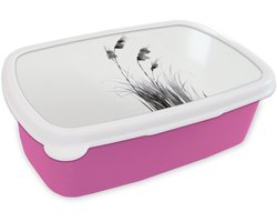 Broodtrommel Roze - Lunchbox Minimalistisch - Stelen - Wit - Brooddoos 18x12x6 cm - Brood lunch box - Broodtrommels voor kinderen en volwassenen