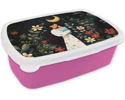 Broodtrommel Roze - Lunchbox Moeder - Kind - Kleurrijk - Bloemen - Brooddoos 18x12x6 cm - Brood lunch box - Broodtrommels voor kinderen en volwassenen