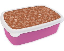 Broodtrommel Roze - Lunchbox Nostalgisch - Kust - Zee - Zeepaardje - Kreeft - Bruin - Brooddoos 18x12x6 cm - Brood lunch box - Broodtrommels voor kinderen en volwassenen