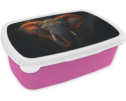 Broodtrommel Roze - Lunchbox Olifant - Oranje - Oren - Brooddoos 18x12x6 cm - Brood lunch box - Broodtrommels voor kinderen en volwassenen