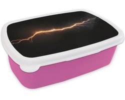 Broodtrommel Roze - Lunchbox Oranje - Bliksemflits - Licht - Brooddoos 18x12x6 cm - Brood lunch box - Broodtrommels voor kinderen en volwassenen