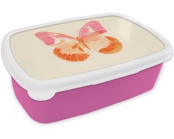 Broodtrommel Roze - Lunchbox Oranje - Vlinder - Minimalistisch - Brooddoos 18x12x6 cm - Brood lunch box - Broodtrommels voor kinderen en volwassenen