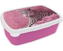 Broodtrommel Roze - Lunchbox Panter - Luxe - Roze - Brooddoos 18x12x6 cm - Brood lunch box - Broodtrommels voor kinderen en volwassenen