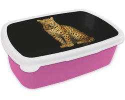 Broodtrommel Roze - Lunchbox Panter - Realistisch - Bruin - Brooddoos 18x12x6 cm - Brood lunch box - Broodtrommels voor kinderen en volwassenen