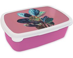 Broodtrommel Roze - Lunchbox Plant - Bladeren - Stippen - Abstract - Brooddoos 18x12x6 cm - Brood lunch box - Broodtrommels voor kinderen en volwassenen